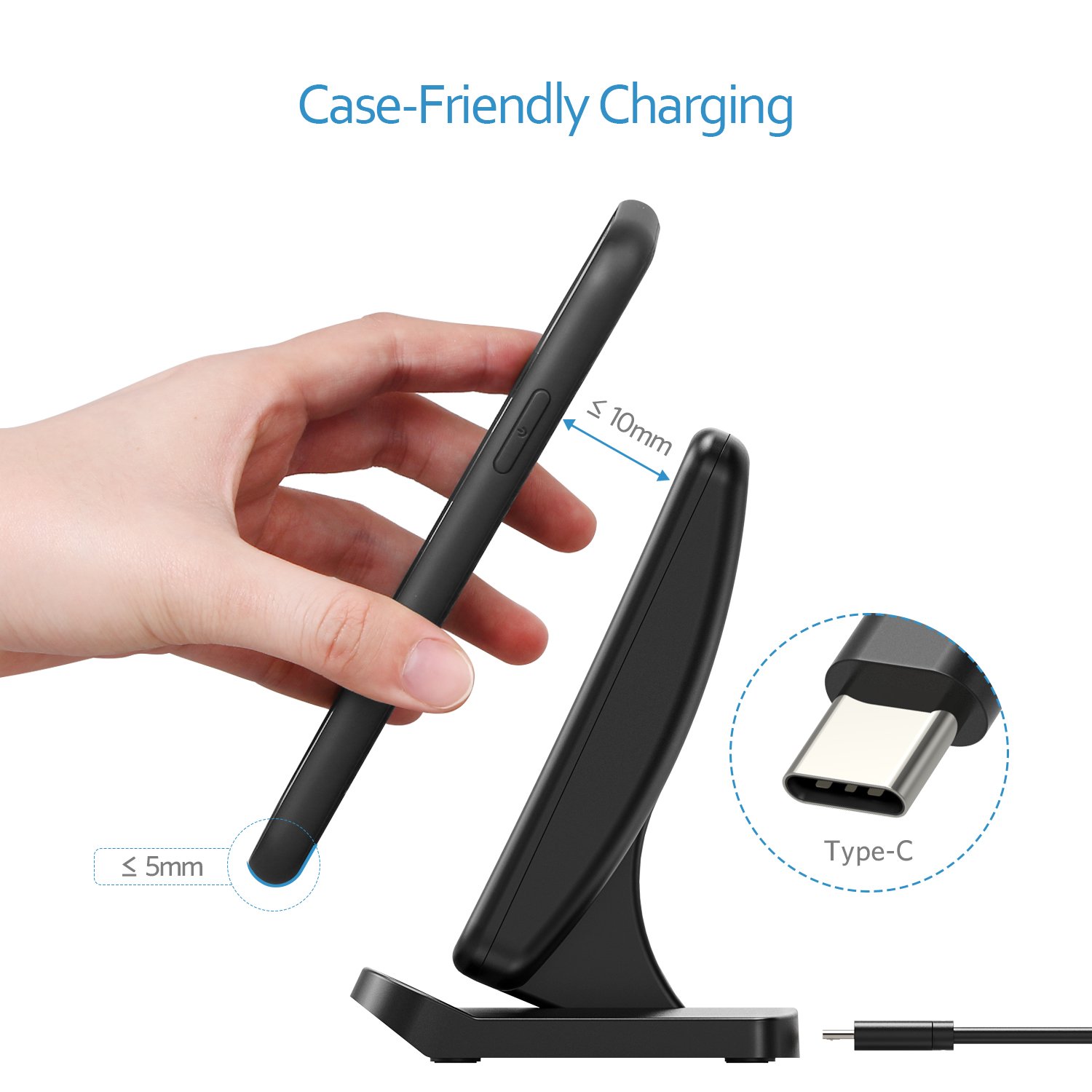 Wireless Charger, Vodool Qi-Certified 10W Fast Wireless Charging Pad Stand Compatible iPhone X, iPhone 8/8 Plus, Samsung Galaxy S9 / S9+ / S8 / S8+ / S7 / Note 8 and More (No AC Adapter)