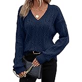 SHEWIN Womens Sweaters Casual V Neck Long Sleeve Cable Knit Crochet Sweater Spring Outfits for Women 2026