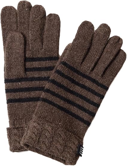 Amazon Ellehomme メンズ ニット 手袋 カシミヤ 90 ウール10 ボーダー柄 ケーブル柄 ボーダー柄 ブラウン 手袋 通販