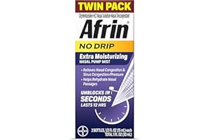 Afrin No Drip Extra Moisturizing Nasal Mist Twin Pack, Non-Drowsy, Fast-Acting Decongestant for Sinus Pressure and Dry Nasal Passages, Adults and Children 6 and Older, .5 fl oz (Pack of 2)