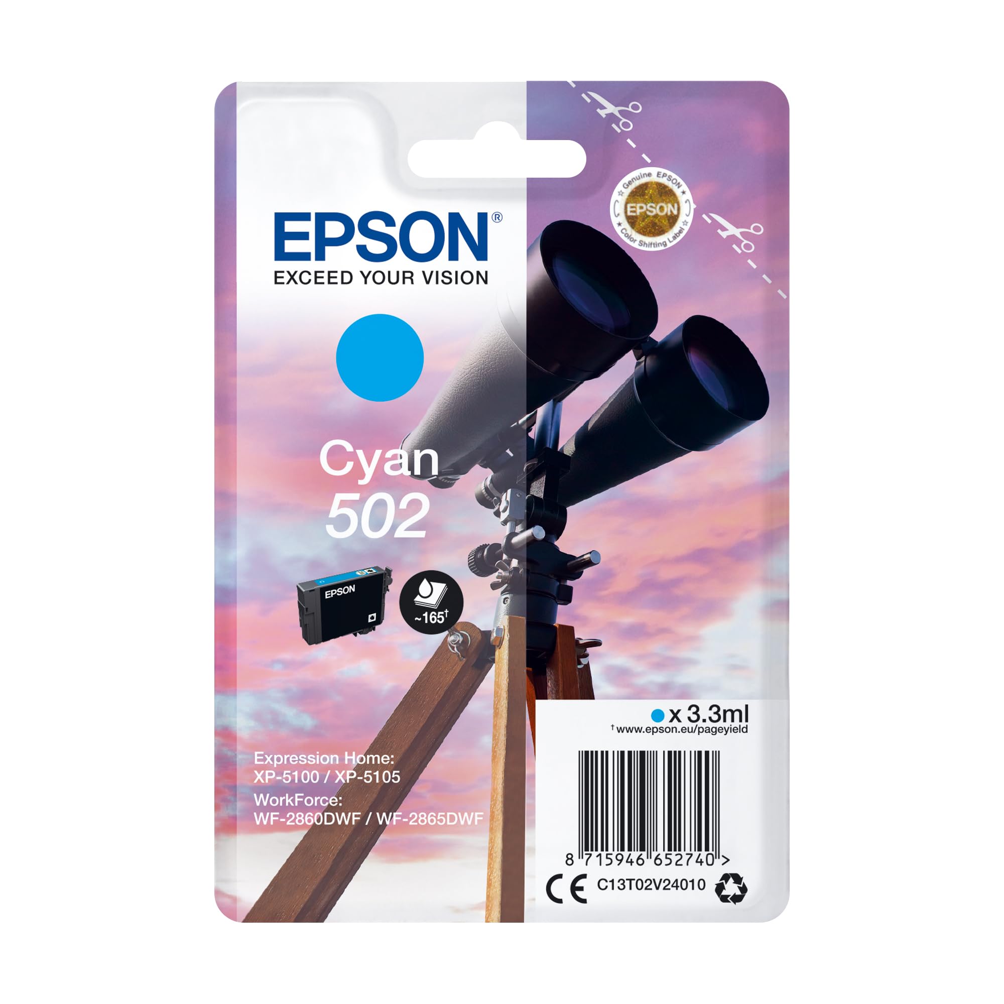 Epson 502 Cyan Binoculars Genuine Ink Cartridge