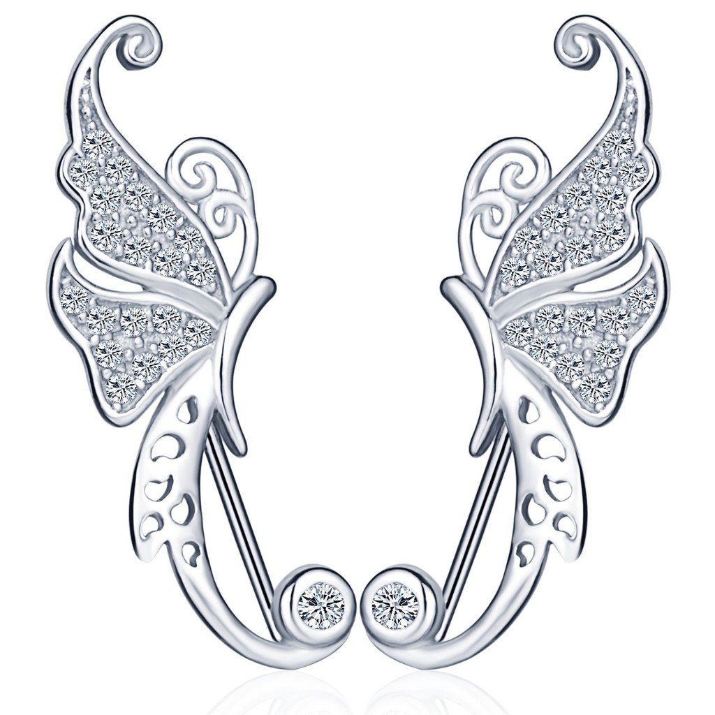 Infinite U Unique Butterfly 925 Sterling Silver Cubic Zirconia Ear Cuff Earring Ear Hook for Women/Girls, Silver