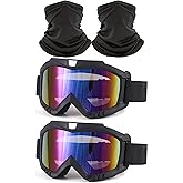 immoono 2Pcs Dirt Bike Goggles with Neck Gaiter, Motorcycle ATV Riding Ski Racing Goggles Windproof