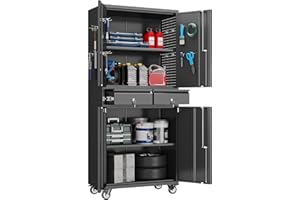 Reemoon Garage Storage Cabinet with Wheels and Doors,71" H Metal Storage Cabinet with Pegboard and 2 Drawers for Garage, Warehouse,Home,Required Assembly,Black