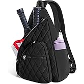 Trahzia Pickleball Sling Bag for Women and Men, Pickle Ball Paddle Backpack with Fence Hook for Racquetball, Badminton Rackets, Black