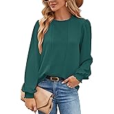 Aifer Womens Frill Mock Neck Puff Long Sleeve Blouses Dressy Pleated Front Work Shirts Business Casual Spring Tops