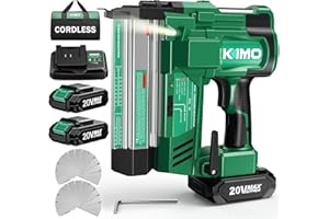 K I M O. KIMO 18 Gauge Nail Gun Cordless with Battery 2.0Ah X 2, 1000pcs Nails and Staples, 2 Firing Modes, 180 Nails/min, Adjustable Nailing Depth, 2 in 1 Cordless Brad Nailer and Stapler for DIY Project