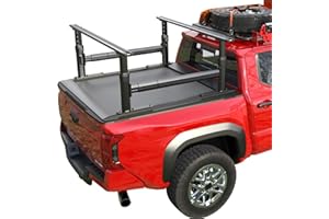 TRUMGETA Ladder Rack for Truck with Tonneau Cover w/T-Slot Rails, 800 LBS Capacity Truck Bed Rack with Side Bars, 19"-25" Height-Adjustable Aluminum Ladder Racks, Fit for Mid Size Pickup Tacoma Gladiator