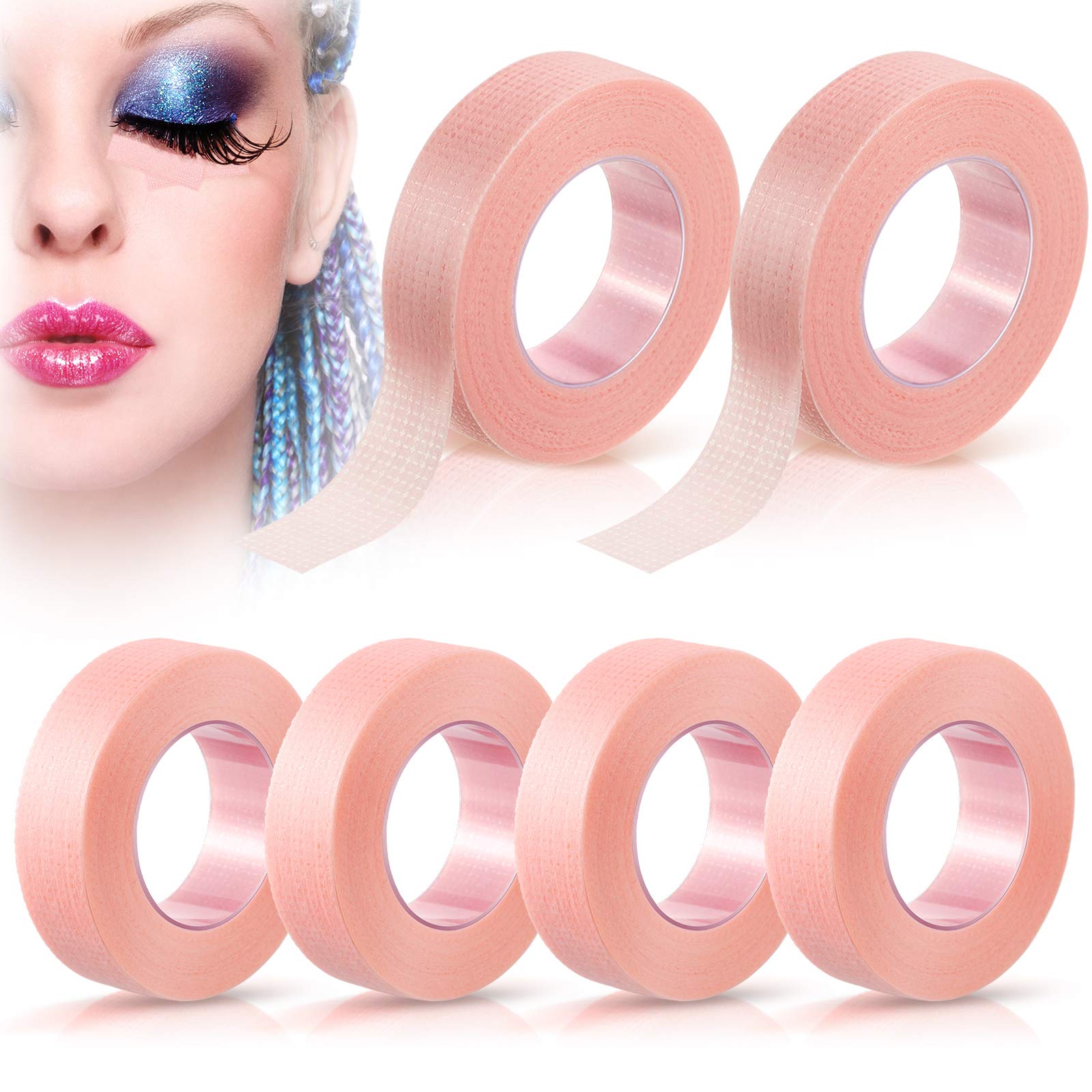 6 Rolls Lash Tape Beauty Eyelash Tape Breathable Micropore Fabric Tape for Lash Extensions Supplies Individual Eye Lashes Tools, 0.5 inch x 10 Yards (Pink)