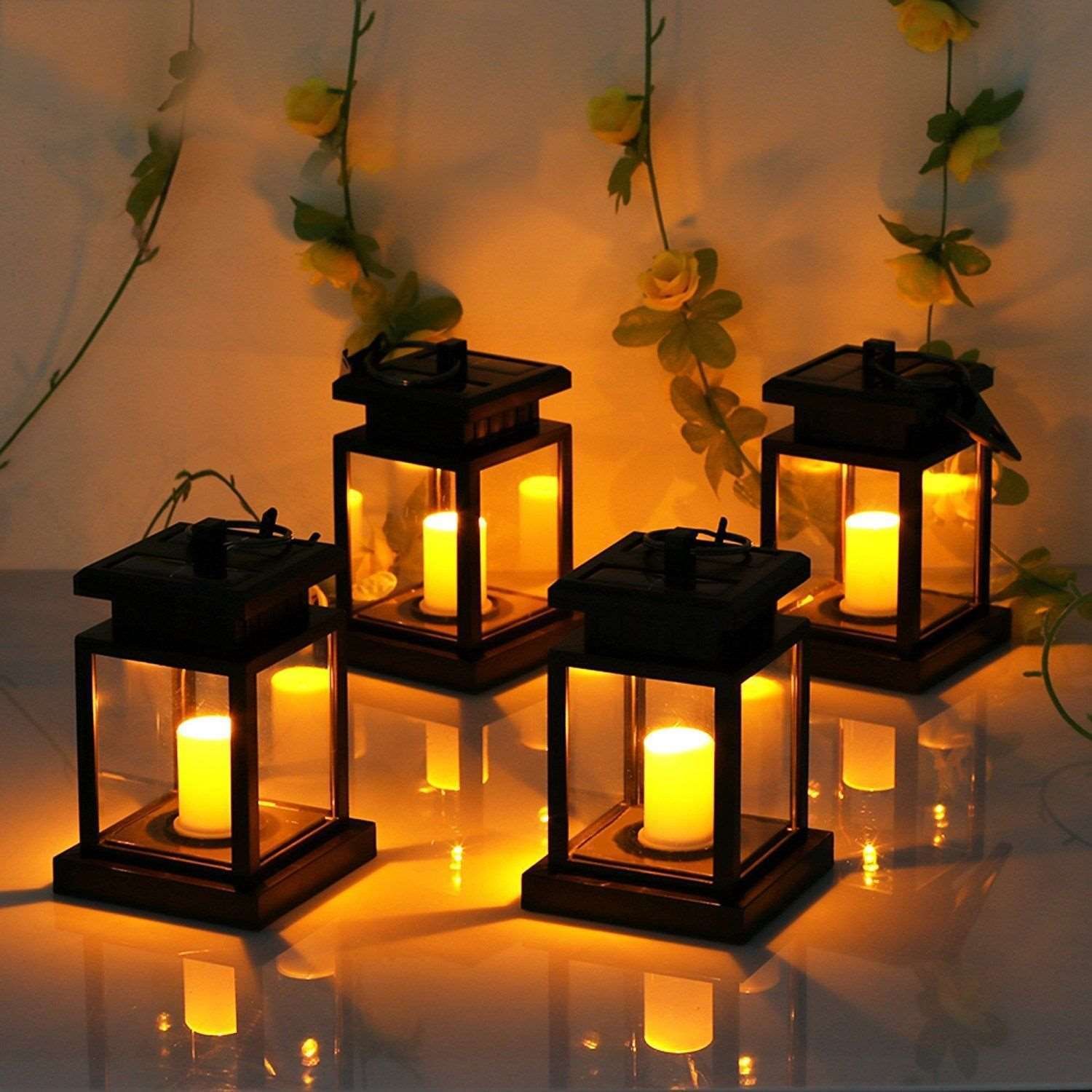 Solar Candle Lantern Waterproof LED Flickering Flameless Candles