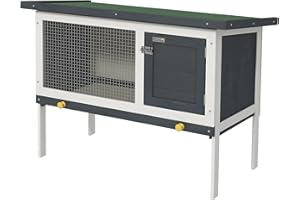 PawHut Wooden Rabbit Hutch, Bunny Cage, Guinea Pig House with Pull-Out Tray, and Openable Asphalt Roof for Outdoor, Dark Grey