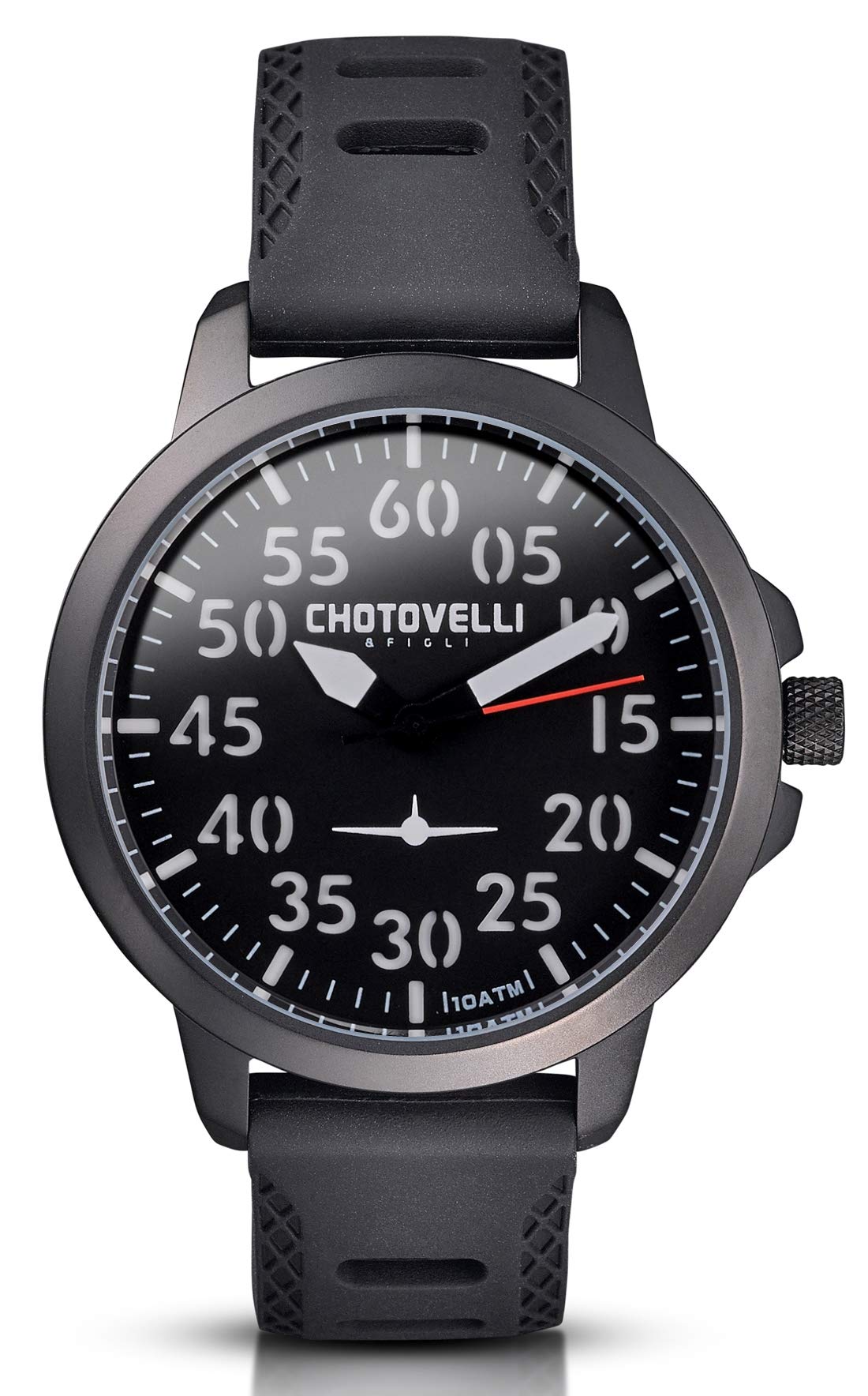 chotovelli Airliner 45mm Men's Aviator Watch, Black dial, 10ATM, Silicone Band - 3300.2