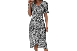 viyabling Beach Dresses for Women,Women's Beach Summer Flowy Maxi Dress Casual Cap Sleeve V Neck Smocked Beach Sundress