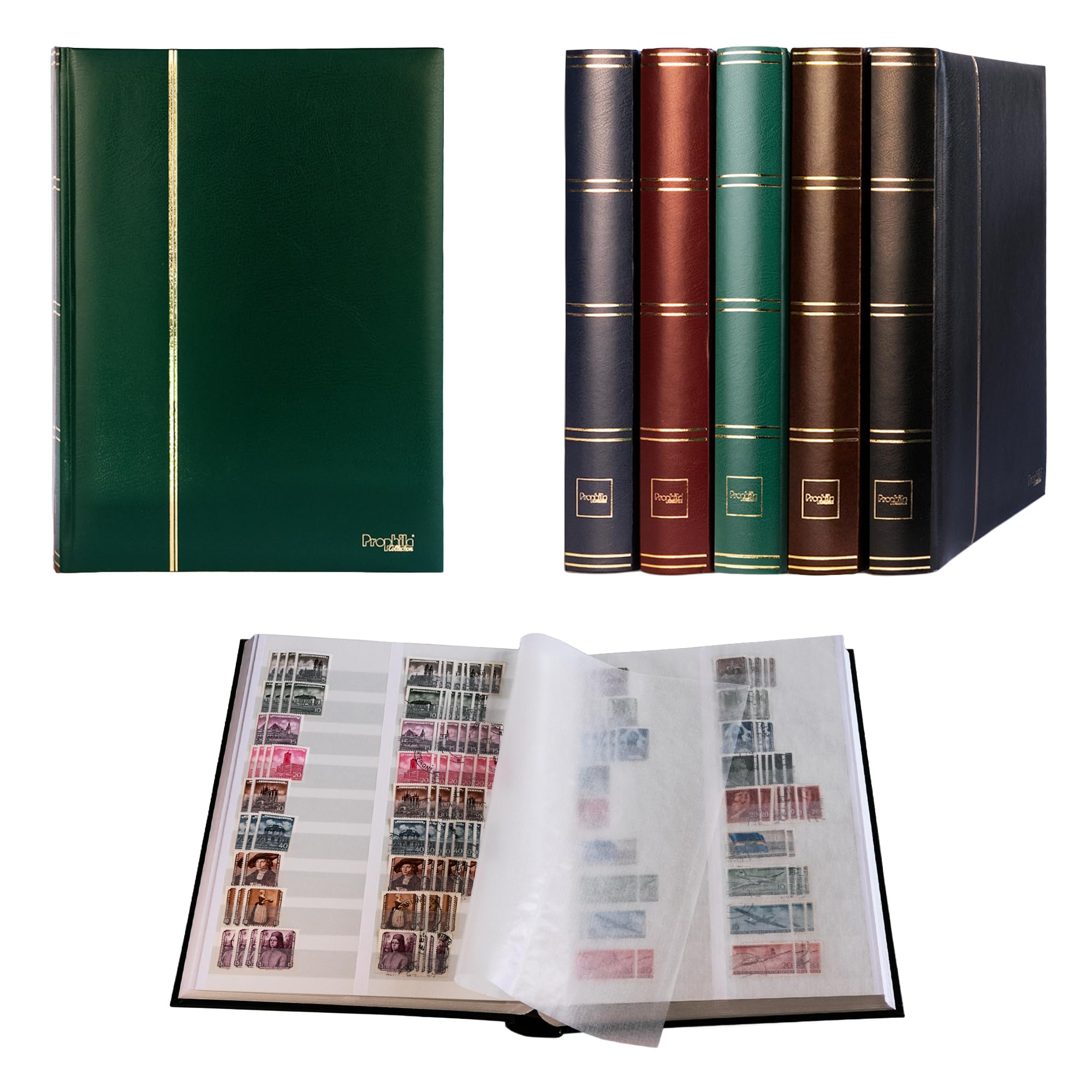 Prophila Collection 60 White Split Pages Stamp Album Insert Book Padded Green Cover