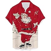 QIVICIMA Mens Halloween Christmas Shirts Funky Button Down Shirts Party Aloha Shirt Santa Print Holiday Hawaiian Tops
