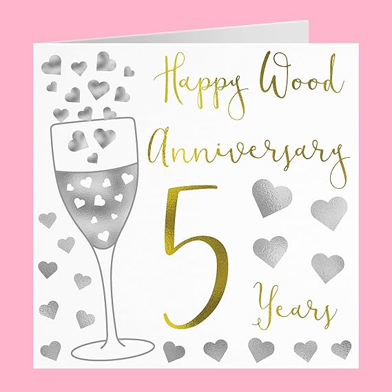 5th Wedding Anniversary Card - Happy Wood Anniversary - 5 Years - by