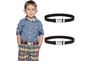Teaaha 2 Pack Kids Toddler Belt Elastic Stretch Belts Adjustable Uniform Belt with Silver Square Buckle for Child Boys Girls