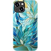 DorisMax for iPhone 15 Case - Wireless Charging Compatible - Dual-Layer Hard Shell + Silicone Cover - Shockproof Protective Phone Case with Stylish Designs for Women - Blue Leaves Flower