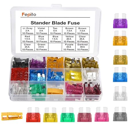 FEPITO 150pcs Standard Auto Sicherungen Sicherung Klinge Sortiment 2A 3A 5A 7.5A 10A 15A 20A 25A 30A 35A 40A für Auto Auto mi
