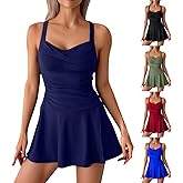 Women Tankini Swimsuits Tummy Control Bathing Suit Two Piece Swim Dress High Waisted Boy Shorts with Pockets Summer