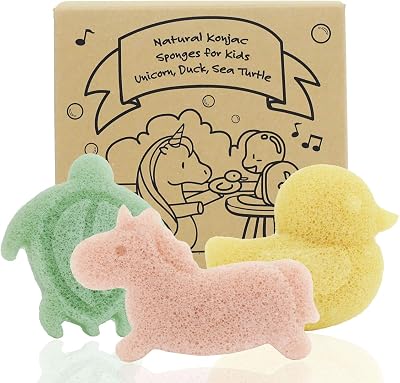 myHomeBody Konjac Sponge 3pc Unicorn Duck Sea Turtle Natural Bath Sponges