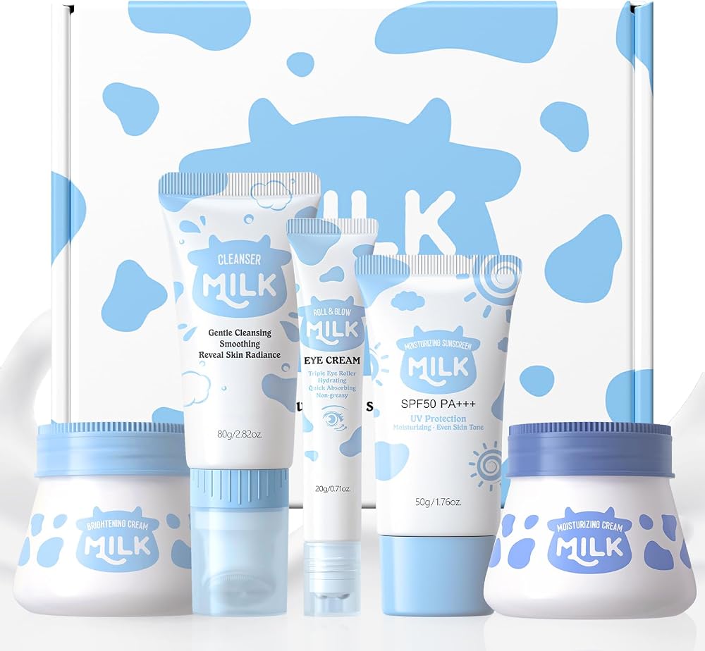 LAIKOU Skincare Set 5pc Milk Cleanser Day Night Eye Sunscreen Gift