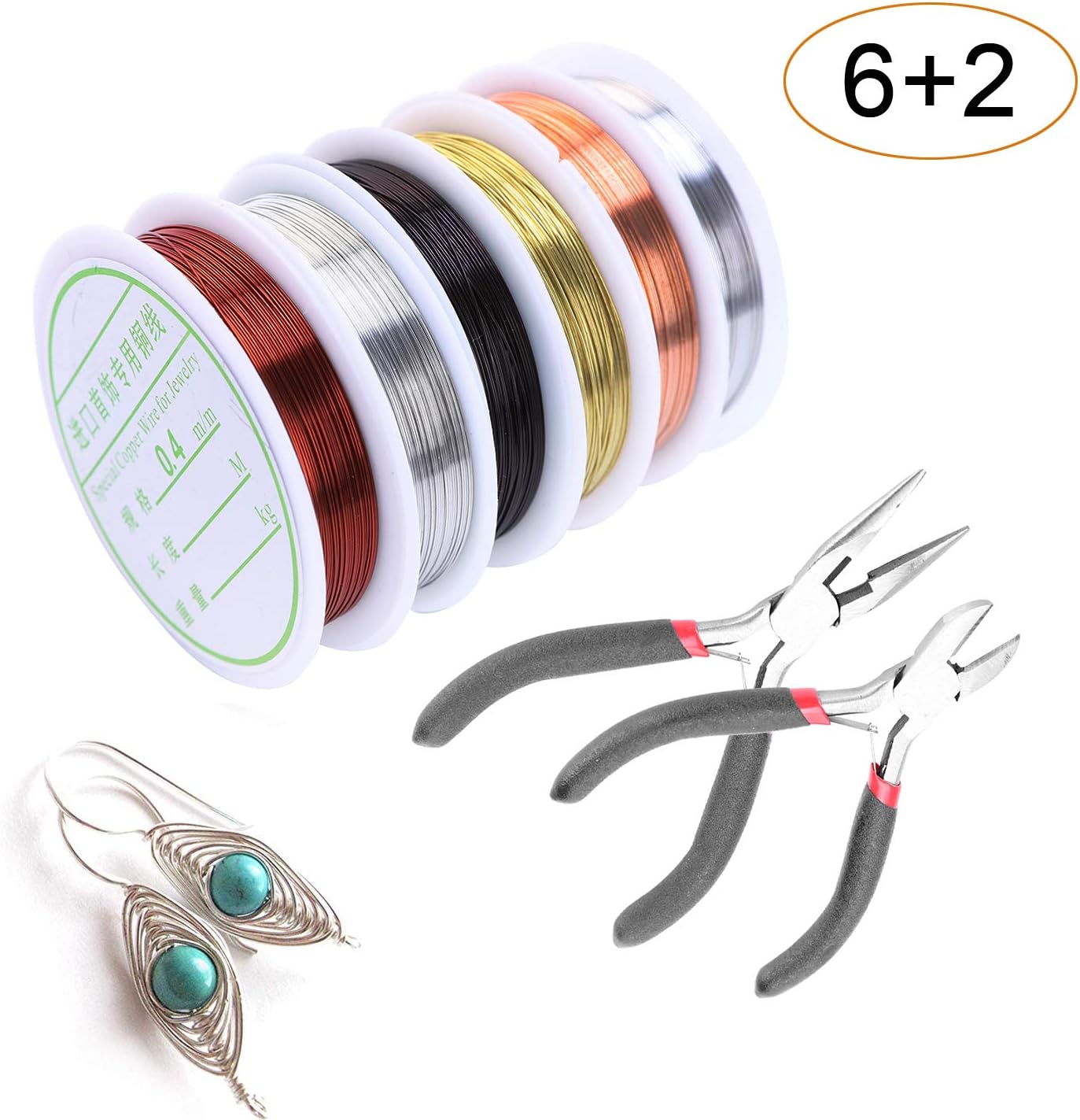 DesignerBox 6 Pack Jewelry Beading Wires with 2 Pack Cutting Pliers