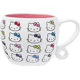 Silver Buffalo Sanrio Hello Kitty Faces and Bows Pattern Round Body Loop Handle Ceramic Mug, 15.9 Ounces