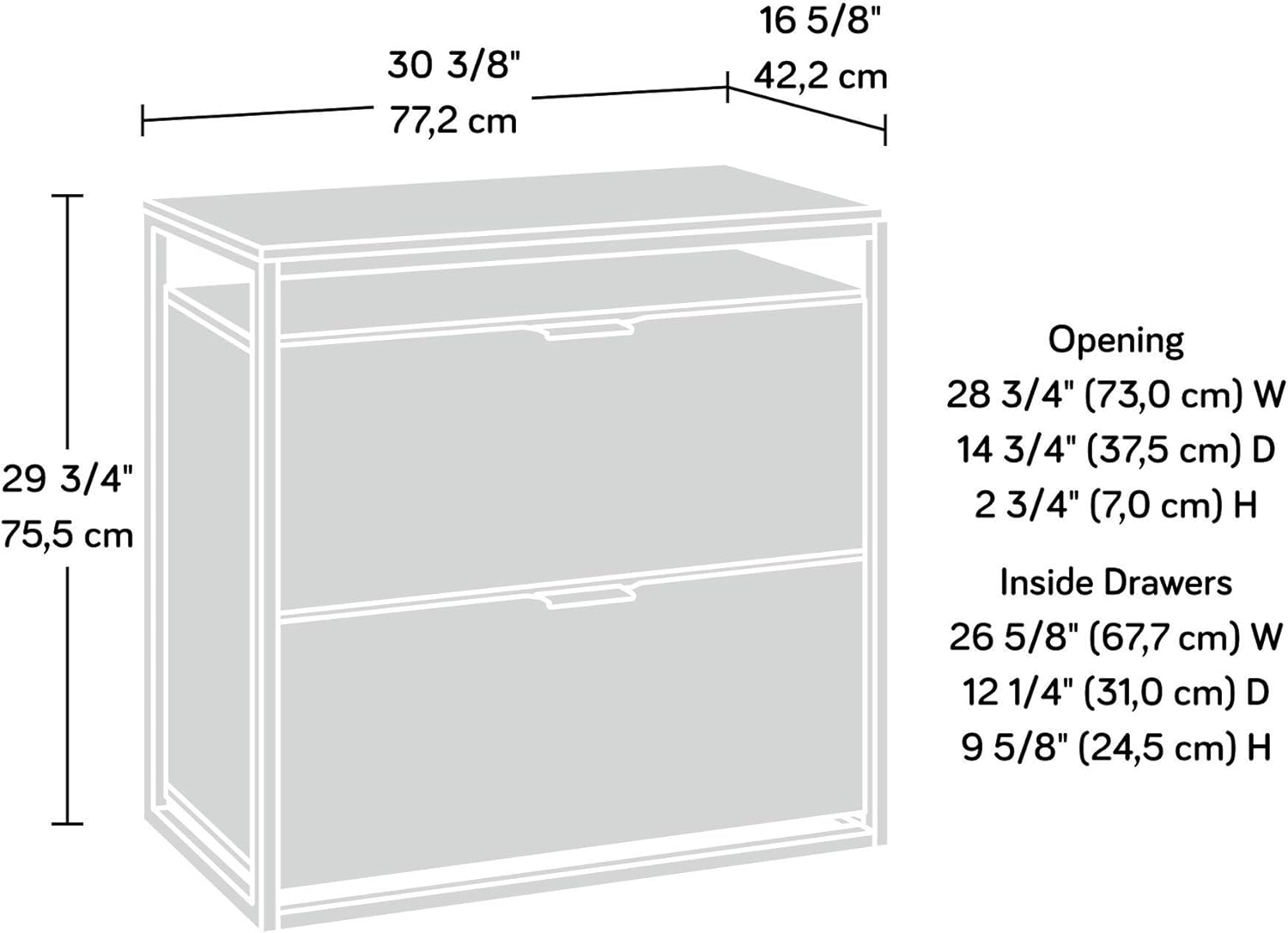 Sauder International Lux Lateral File, L: 30.32" x W: 16.54" x H: 29.72", Diamond Ash: Furniture & Decor