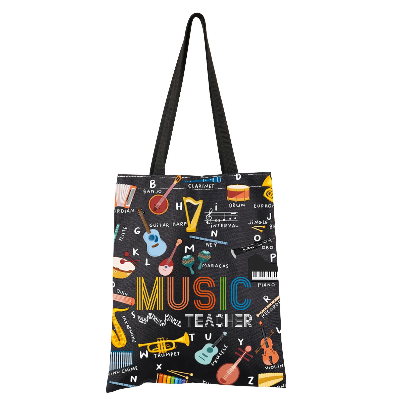 FEELMEM Music Teacher Alphabet Tote Bag Gift Piano Violin Trumpet Musician Gifts Music Handbag Thanks Teacher Gift