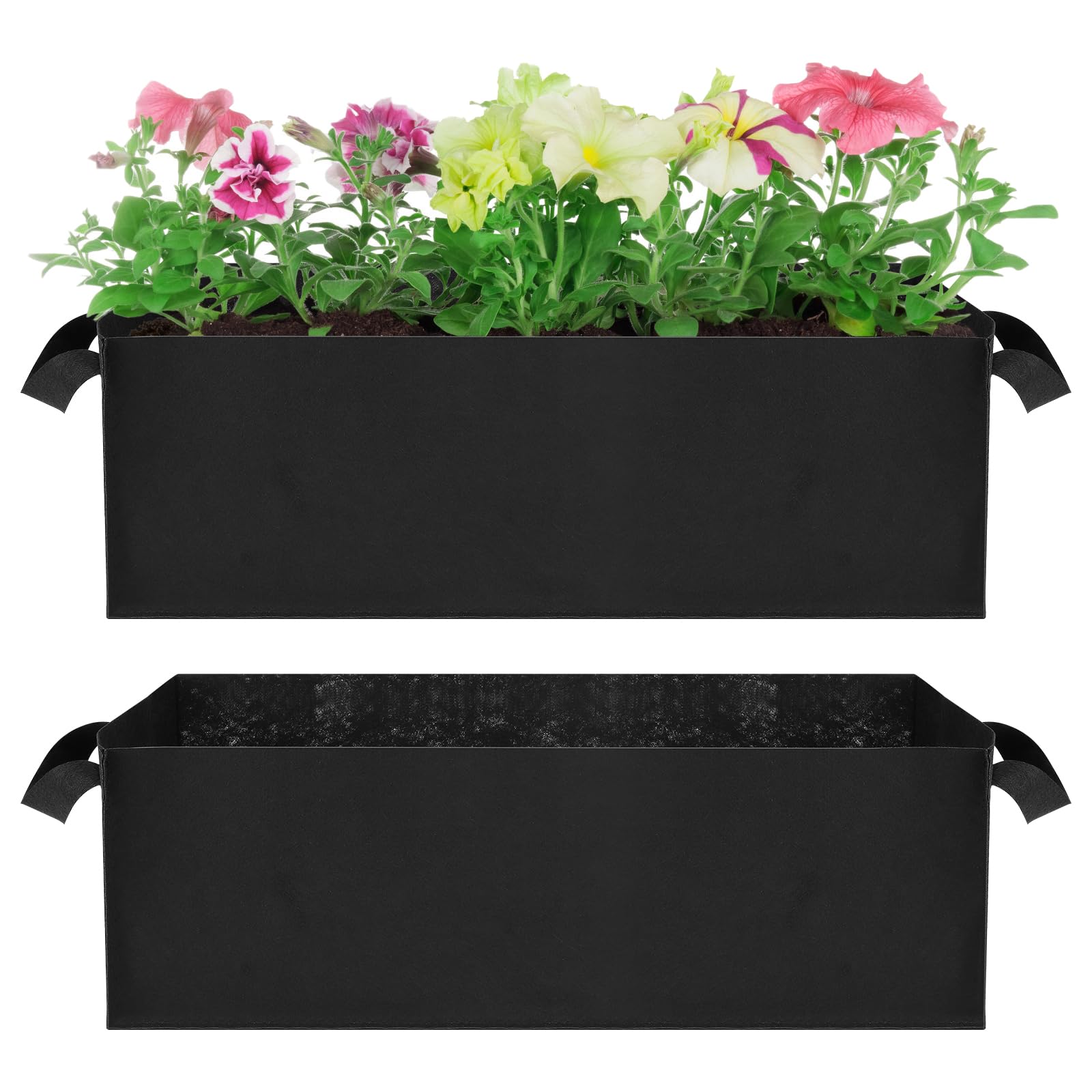 YARNOW 2Pcs Rectangular Fabric Grow Bags, Non-Woven Planting Pots with Handles for Vegetables Herbs and Flowers, Large Allotment Planters for Patio Balcony Garden, Black