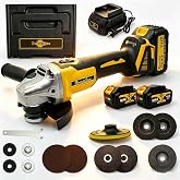 Cordless Angle Grinder 3/8"-16-21V Brushless Motor Battery Grinder Kit, Power Cut Off Tool with 2x4.0Ah Battery &amp; Charger, Grinding Accessories for Metal Cutting, Grinding, Polishing