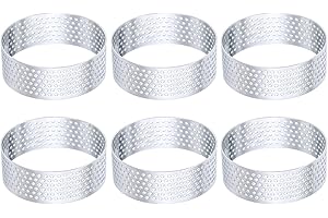 HARFINGTON 6Pcs Stainless Steel Tarts Rings 2.8" Perforated Metal Circle Baking Dessert Mousse Round Cake Ring Non Stick for 