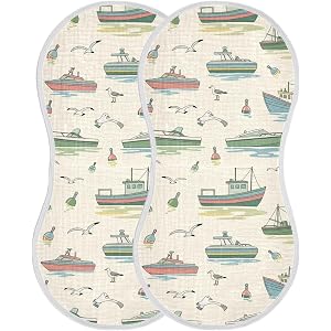 PAICUPA Cotton Burp Cloths for Baby,Super Soft Absorbent Towels Washcloth Boats Birds Buoys Water,Baby Boys and Girls Essenti