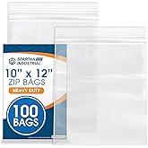 Spartan Industrial - 10” X 12” (100 Count) 4 Mil Thick Clear Reclosable Zip Plastic Poly Bags with Resealable Lock Seal Zipper - Heavy Duty and Durable