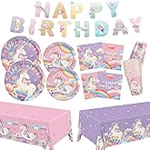 birthday Party Supplies Kit for 24 Guests - for Unicorn Birthday Decorations, Includes Dinner & Dessert Plates, Napkins, Cups, Banner and Tablecloth for Unicorn 1st Birthday Party Decorations