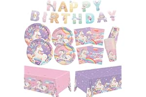 GATHERFUN birthday Party Supplies Kit for 24 Guests - for Unicorn Birthday Decorations, Includes Dinner & Dessert Plates, Napkins, Cups, Banner and Tablecloth for Unicorn 1st Birthday Party Decorations