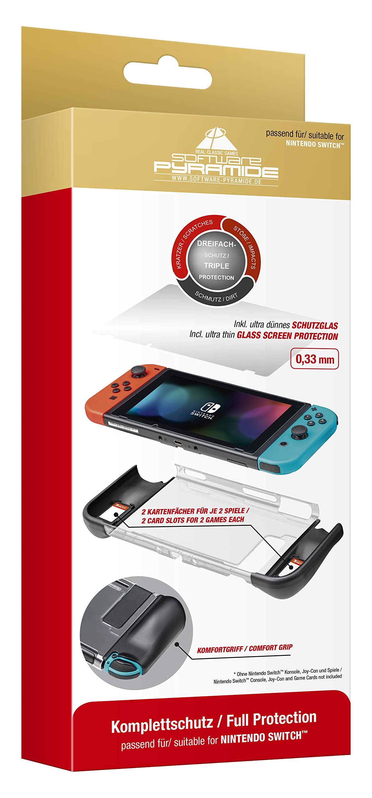 Complete Protection Set | Protective Case and Glass | Bumper | Grip | for Nintendo Switch - Software Pyramid
