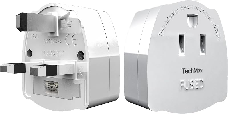 TechMax US to UK Plug Adapter Pack of 2 Type A B to G USA Canada Mexico China