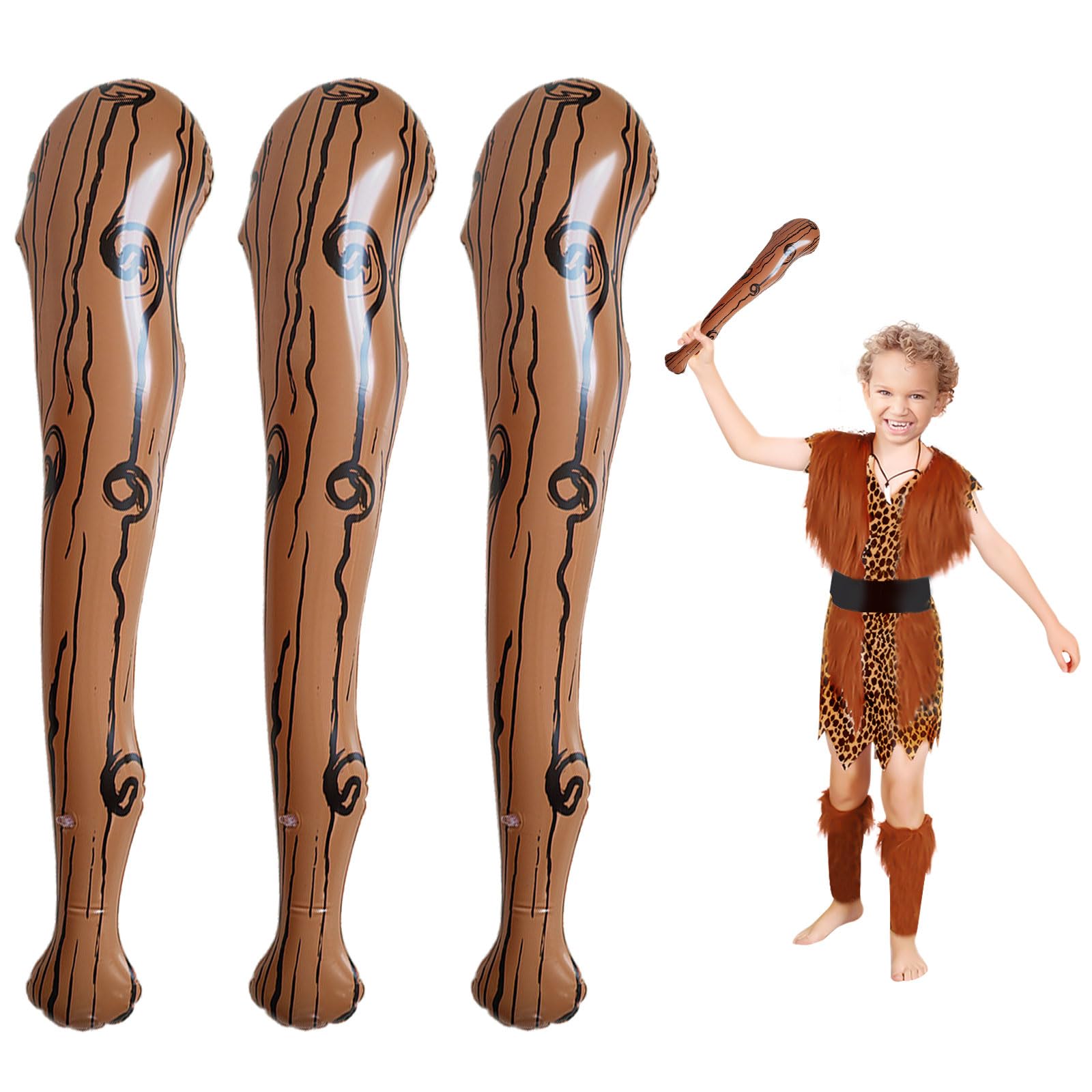 EUPSIIU Pack of 3 Inflatable Props PVC Inflatable Baseball Bat Brown Striped Inflatable Weapon for Cavemen Theme Party Cosplay Pool Parties Decoration Accessories Stone Age (Pack of 3)