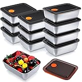 Yolev 10 Pcs Metal Small Food Containers 16oz with Leak-Proof Lids Reusable Meal Stainless Steel Prep Container Lunch Box Stackable Food Storage Containers Dishwasher for Snacks Fruits On-The-Go