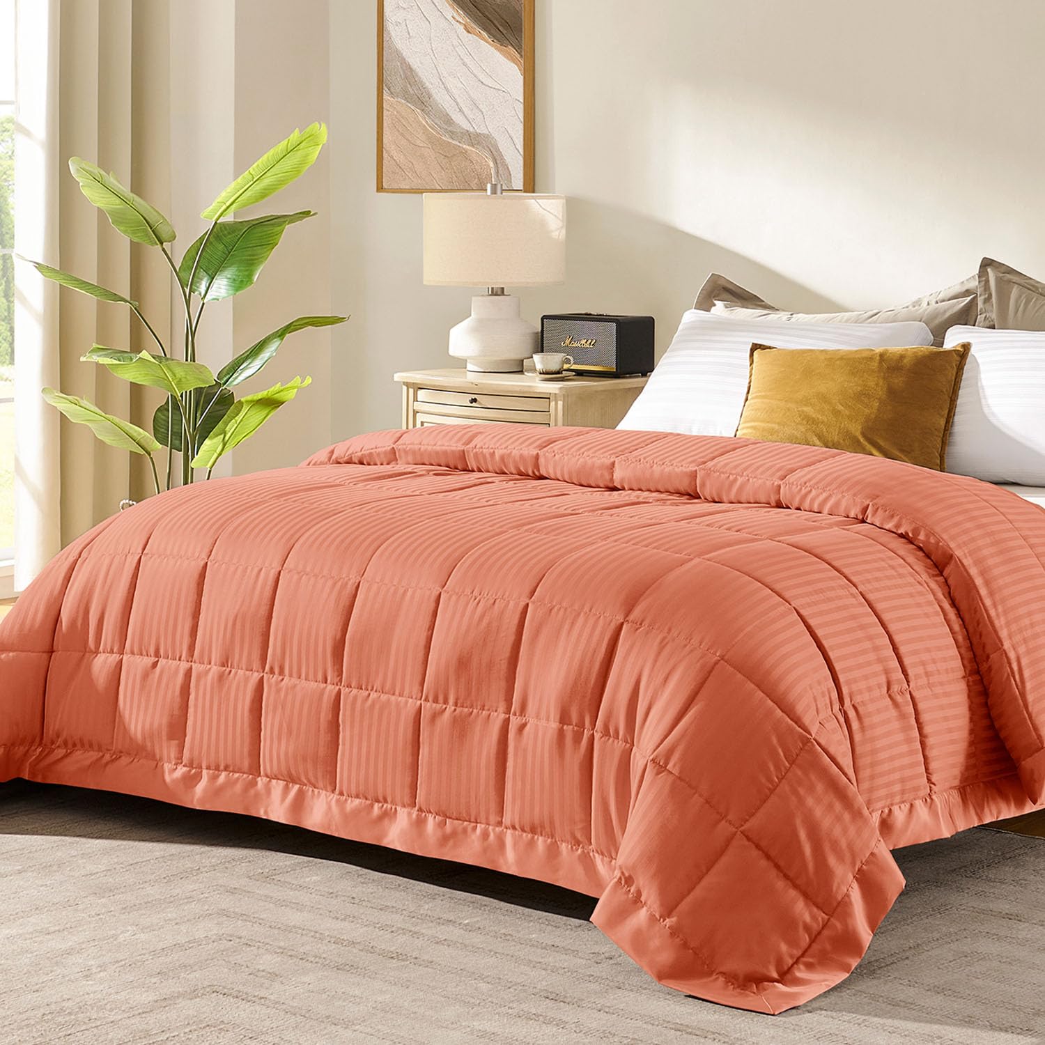 Photo 1 of downluxe King Size Blanket with Satin Trim, Lightweight Down Alternative King Blanket for All Season, Machine Washable (Coral, 90x108 Inch)