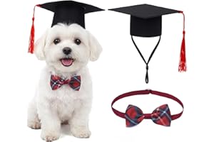 Pet Graduation Cap with Bowtie Collar Set, Small Dogs Cats Graduation Outfits Party Dress Costume Accessory