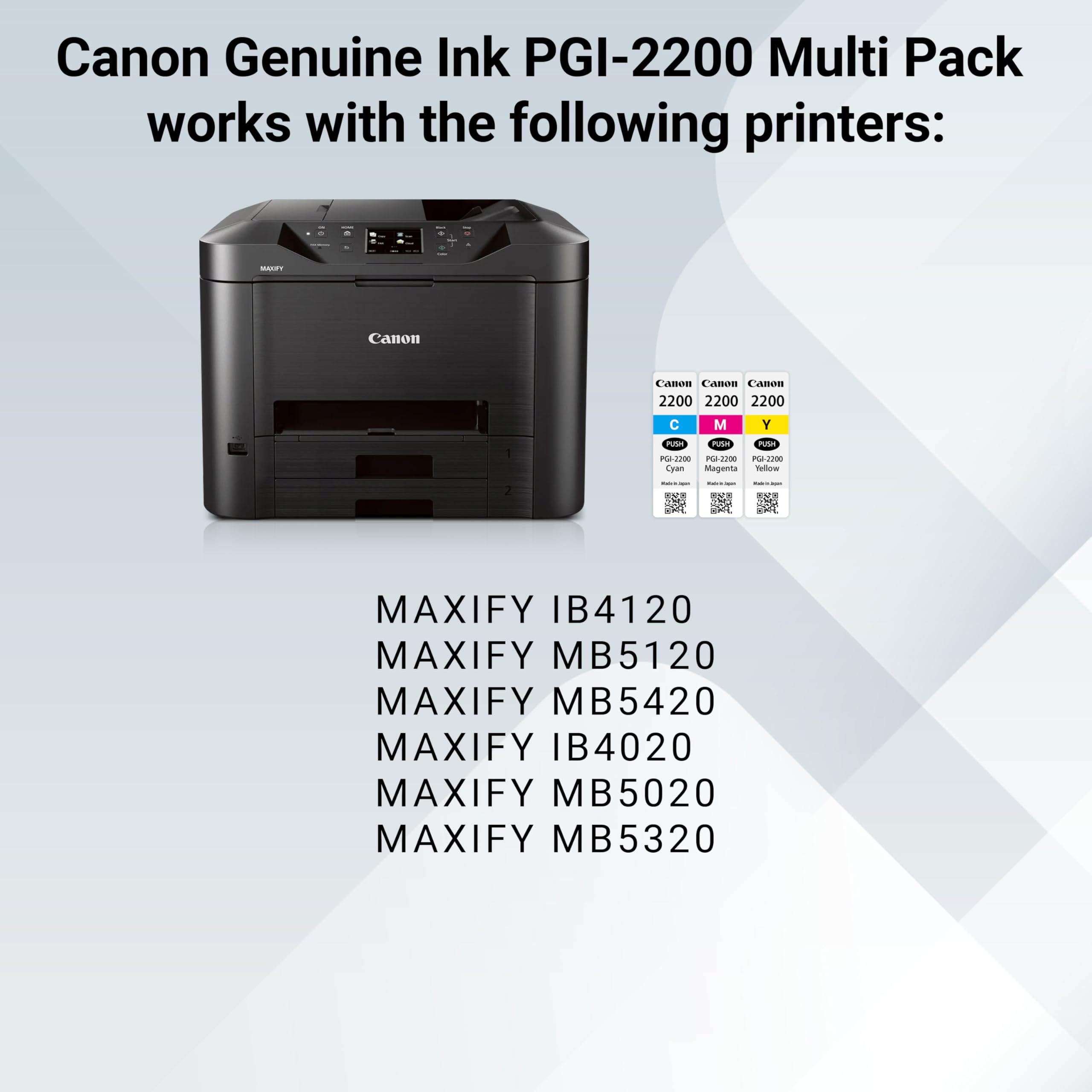 Canon PGI-2200 Genuine Three Color Multi Pack, Compatible with IB4120, MB5120, MB5420, IB4020, MB5020, and MB5320 (Optional) Printers