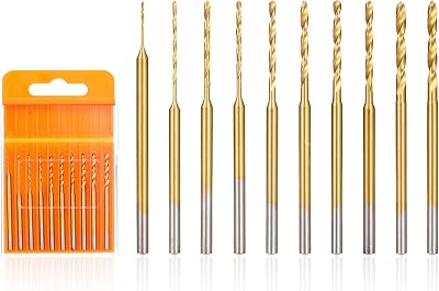 Uolor 10Pcs Mini Twist Drill Bit Set 0.6-2.2mm HSS Titanium Coated Shank 2.35mm