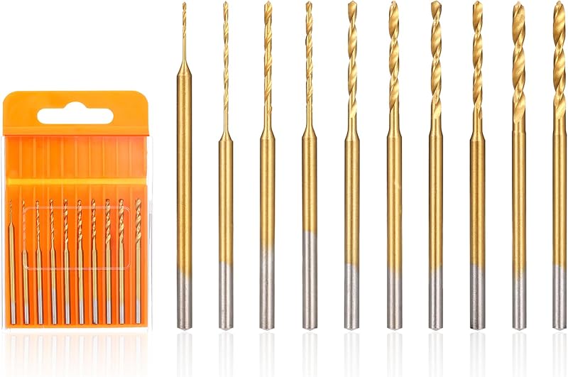 Uolor 10Pcs Mini Twist Drill Bit Set 0.6-2.2mm HSS Titanium Coated Shank 2.35mm