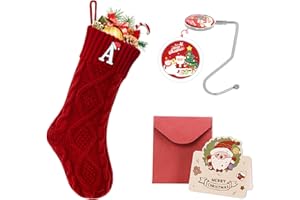 Ulico Christmas Stockings with Initials, 18’’ Large Embroidered Monogram Knit Christmas Stocking,Xmas Stocking for Kids, Holiday and Family Stocking for Fireplace or Party Decoration Red Letter A