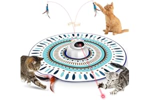 VIWIK Cat Laser Toy Automatic, 4-in-1 Interactive Cat Toys for Indoor Cats, Hide and Seek Kitten Wand Toy, USB Rechargeable Electronic Kitten Toys with Moving Feather, Cover for Bored Cats All Breeds