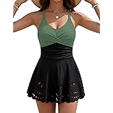 WINEGO Womens Tankini Swimsuits Tummy Control Bathing Suit Twist Front Cutout Swim Dress with Bikini Bottoms
