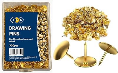 JKG 300 x Gold Metal Push Pins for Notice Boards Cork Bulletin Map Pin Art